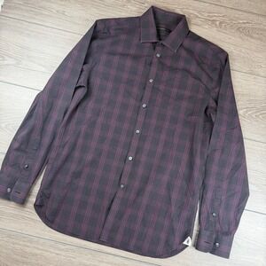 John Varvatos USA Mens Button Down Slim Fit Plaid Purple 15.5 34/35